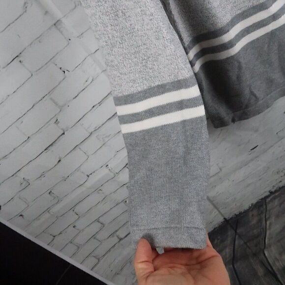 KAREN SCOTT GREY STRIPE LONG SLEEVE 1/4 ZIP UP PULL OVER SWEATER SIZE MEDIUM - Picture 5 of 7